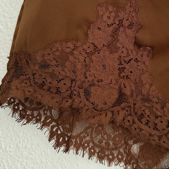 Brown Lace-Trim Silky Satin Shorts Size: S - Loungewear as Outerwear - Picture 5 of 12